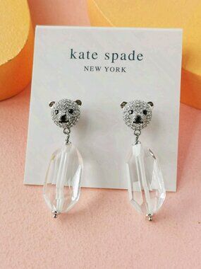 Kate Spade - Arctic Friends Polar Bear Clear Silver Earrings - NEW